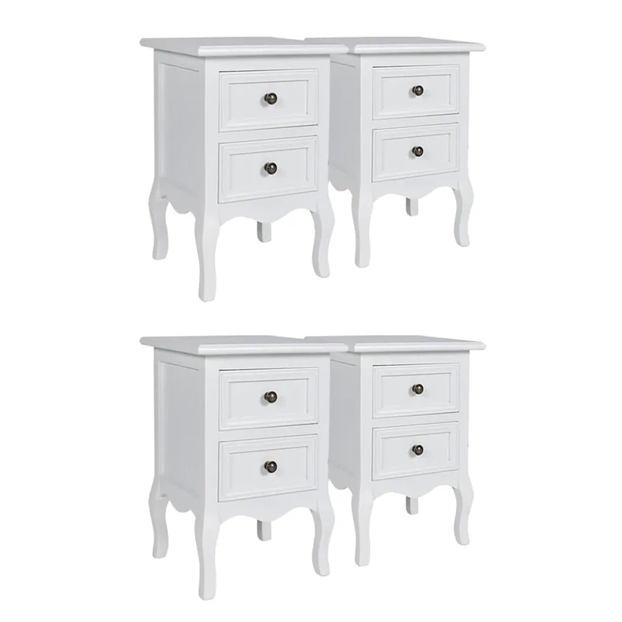 Tables de chevet 4 pcs avec 2 tiroirs MDF Blanc - 2