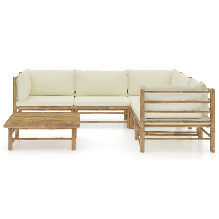 Salon de jardin 6 pcs avec coussins blanc crème bambou - 2
