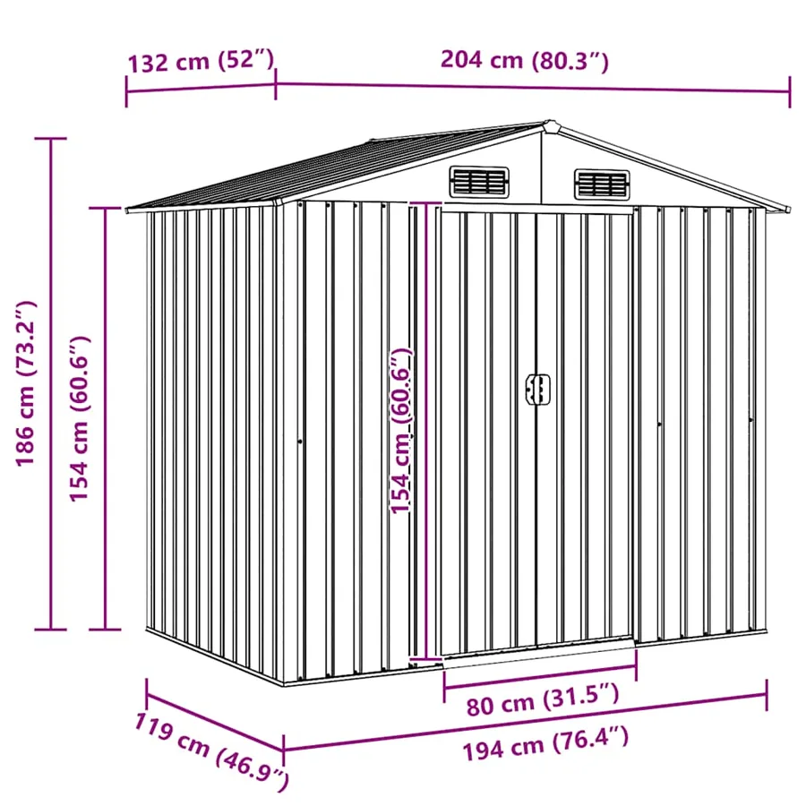 Abri de stockage pour jardin Métal Vert 204 x 132 x 186 cm - 11