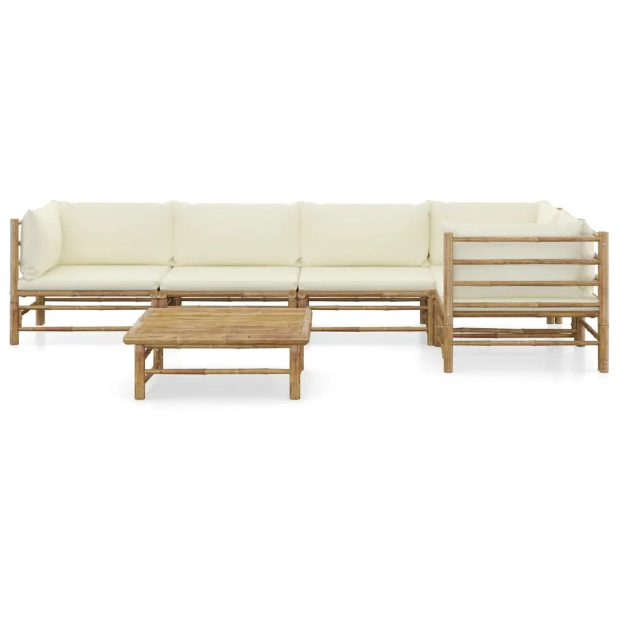 Salon de jardin 6 pcs avec coussins blanc crème bambou - 2