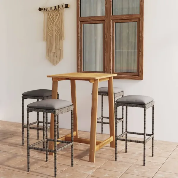 Ensemble de bar de jardin avec coussins 5 pcs Gris