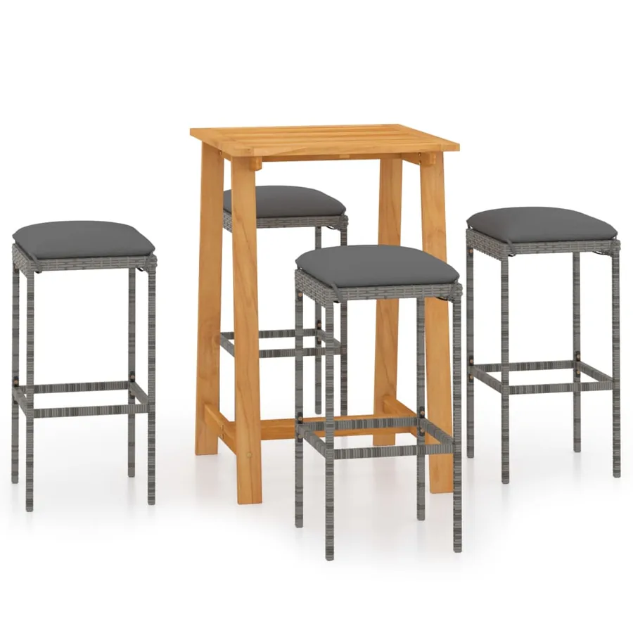 Ensemble de bar de jardin avec coussins 5 pcs Gris - 2