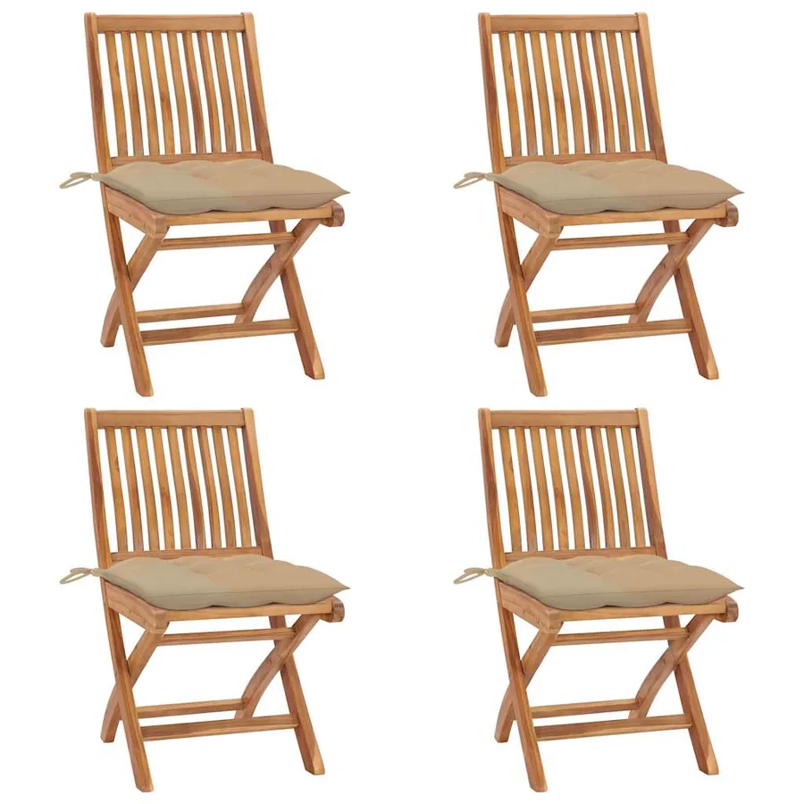 Chaises pliables de jardin avec coussins lot de 4 Teck solide