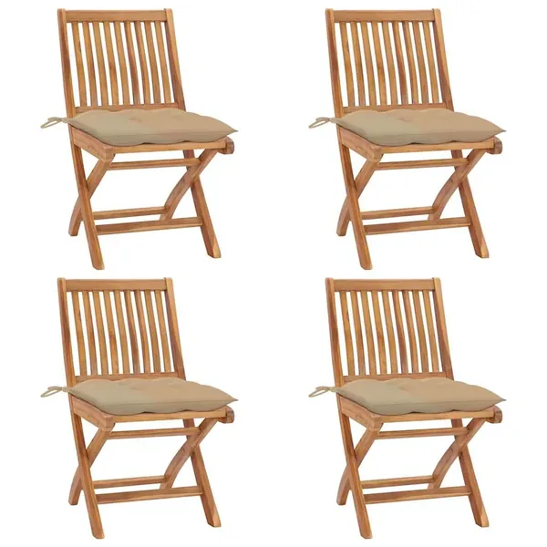 Chaises pliables de jardin avec coussins lot de 4 Teck solide