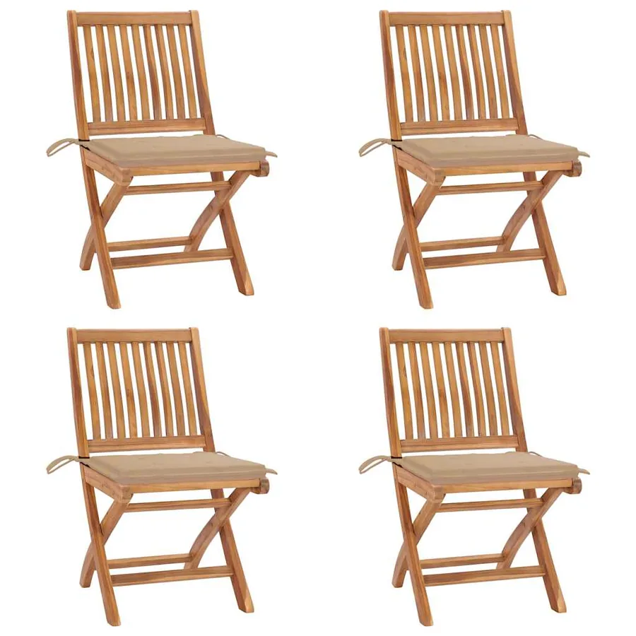 Chaises pliables de jardin avec coussins lot de 4 Teck solide