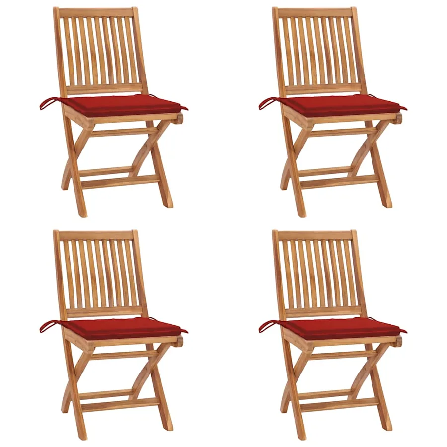 Chaises pliables de jardin avec coussins lot de 4 Teck solide - 14