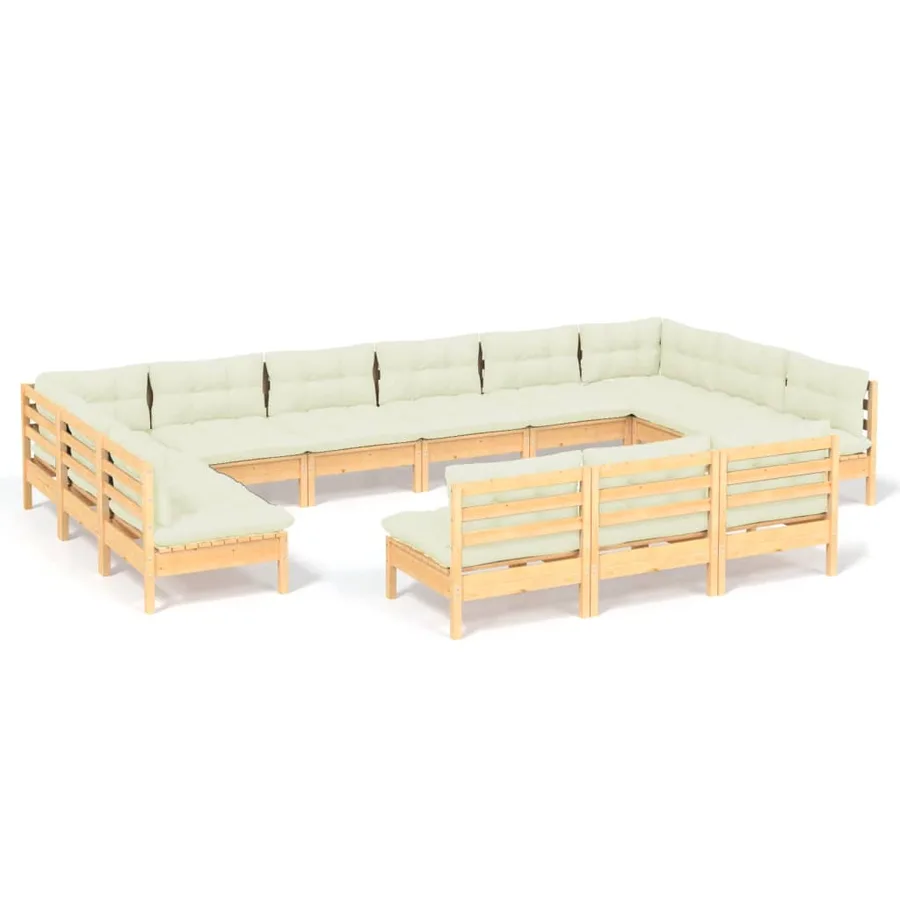 Salon de jardin 13 pcs avec coussins crème Bois de pin solide - 2