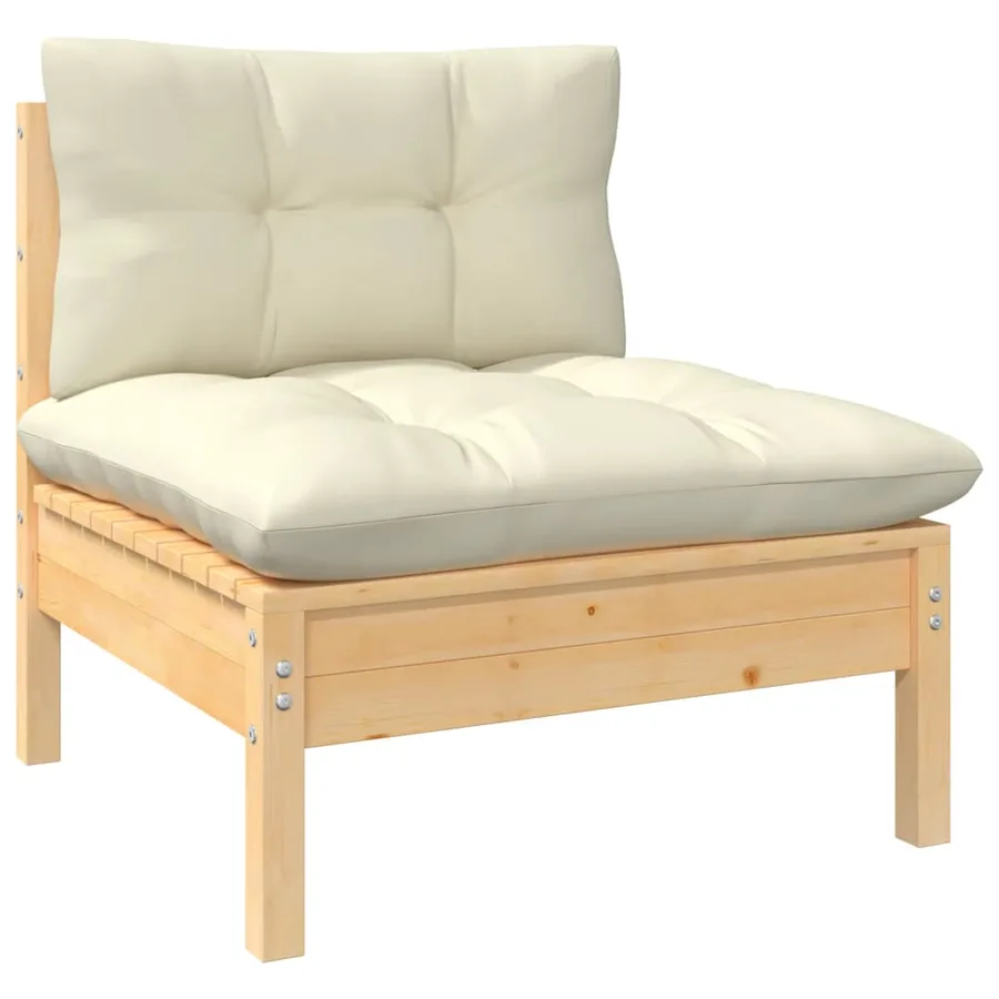 Salon de jardin 13 pcs avec coussins crème Bois de pin solide - 4