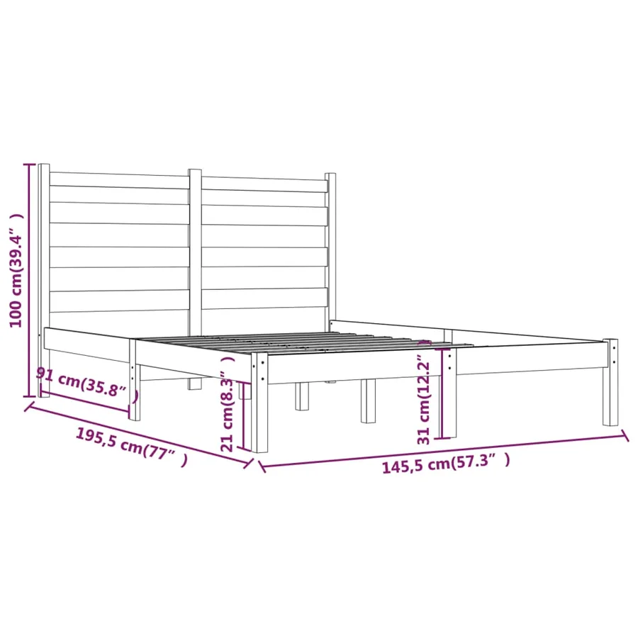 Cadre de lit sans matelas noir bois massif 140x190 cm - 6