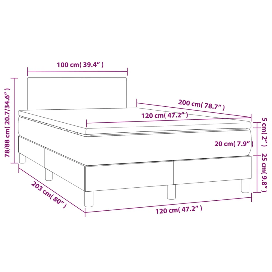 Sommier à lattes de lit matelas LED Gris clair 120x200 cm Tissu - 8