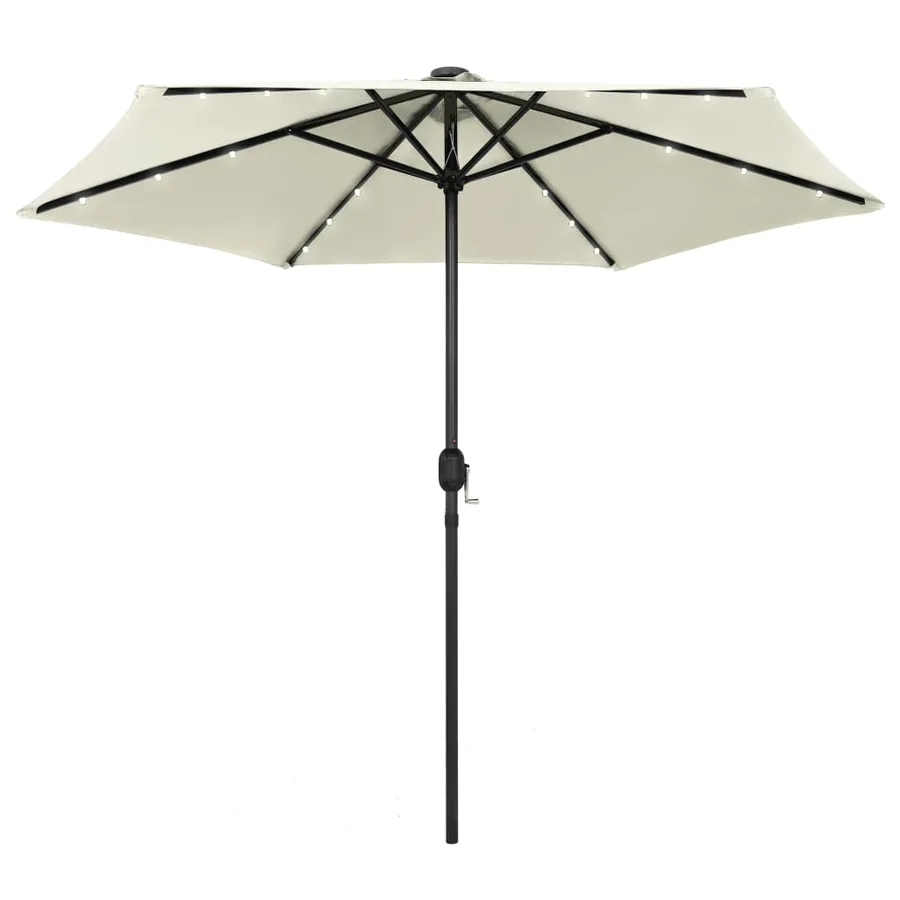 Parasol de jardin et lumières LED mât en aluminium blanc sable