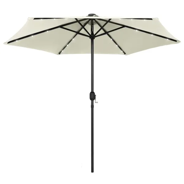 Parasol de jardin et lumières LED mât en aluminium blanc sable