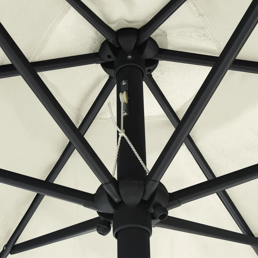 Parasol de jardin et lumières LED mât en aluminium blanc sable - 5