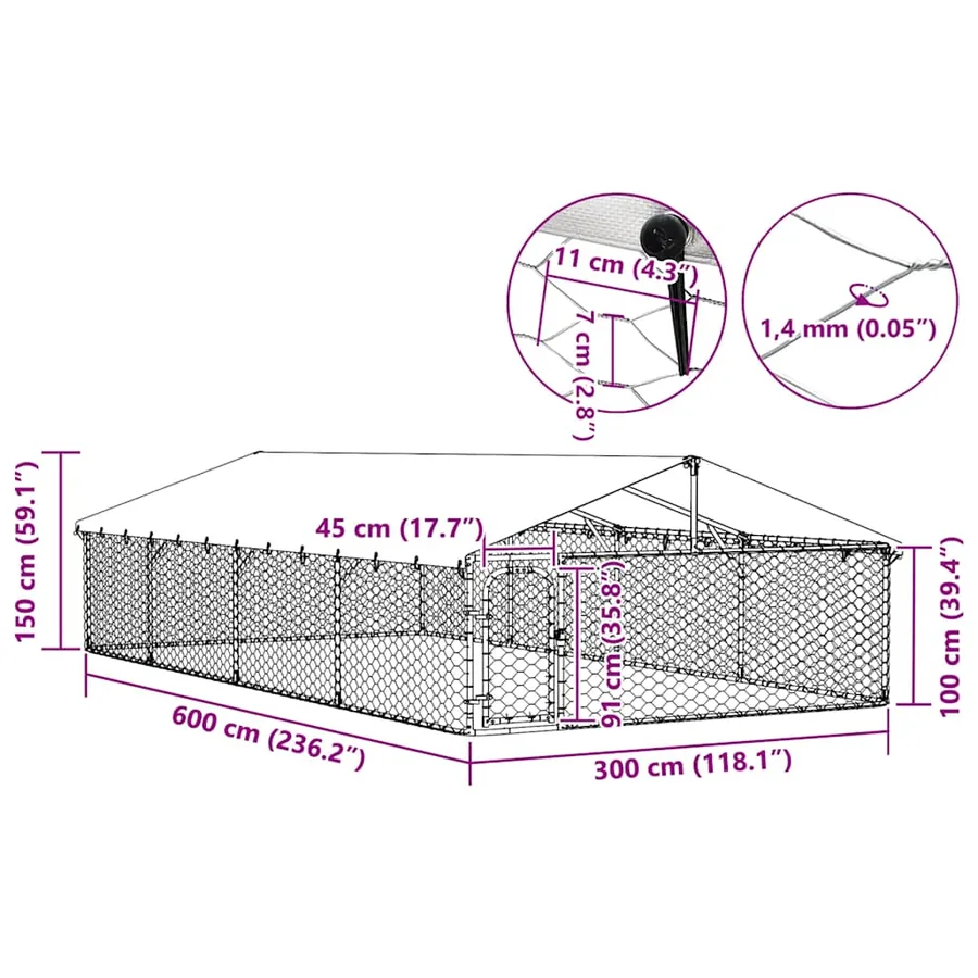 Chenil extérieur avec toit 600x300x150 cm - 13