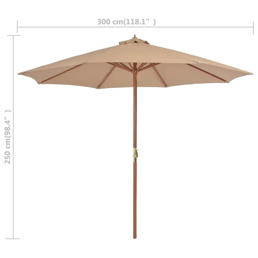 Parasol d'extérieur avec mât en bois 300 cm taupe - 7