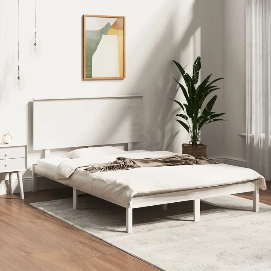 Cadre de lit sans matelas blanc 140x190 cm bois de pin massif