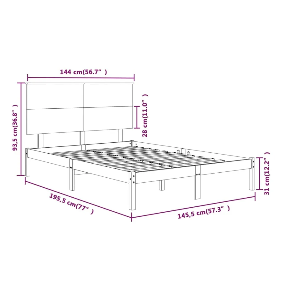 Cadre de lit sans matelas blanc 140x190 cm bois de pin massif - 6
