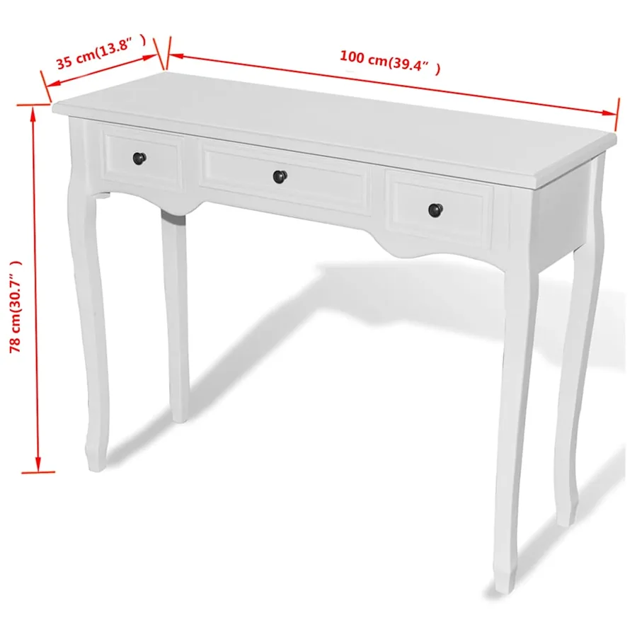 Table de console et coiffeuse avec 3 tiroirs Blanc - 9