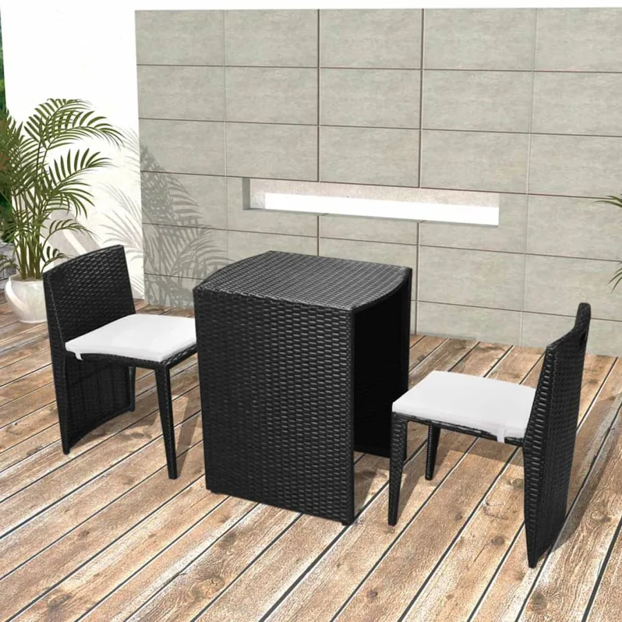 Ensemble de bistro 3 pcs avec coussins résine tressée noir