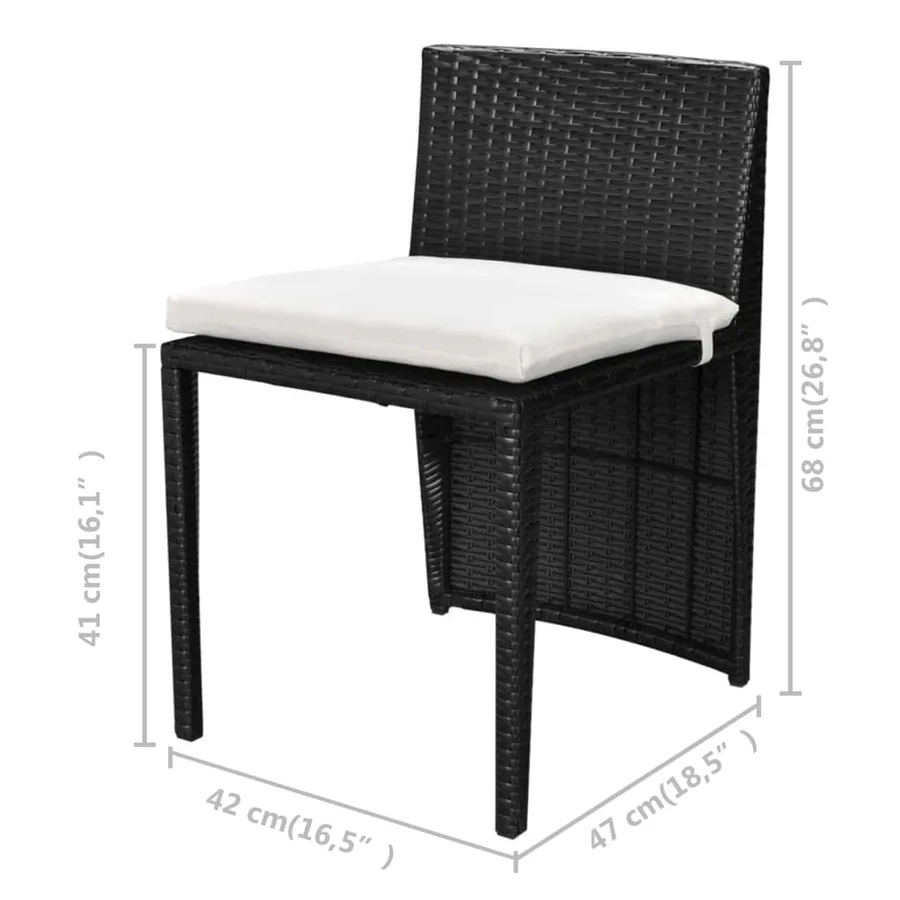 Ensemble de bistro 3 pcs avec coussins résine tressée noir - 10