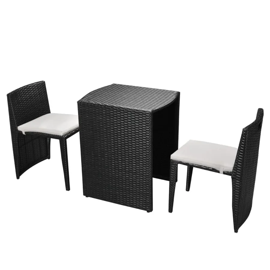 Ensemble de bistro 3 pcs avec coussins résine tressée noir - 2