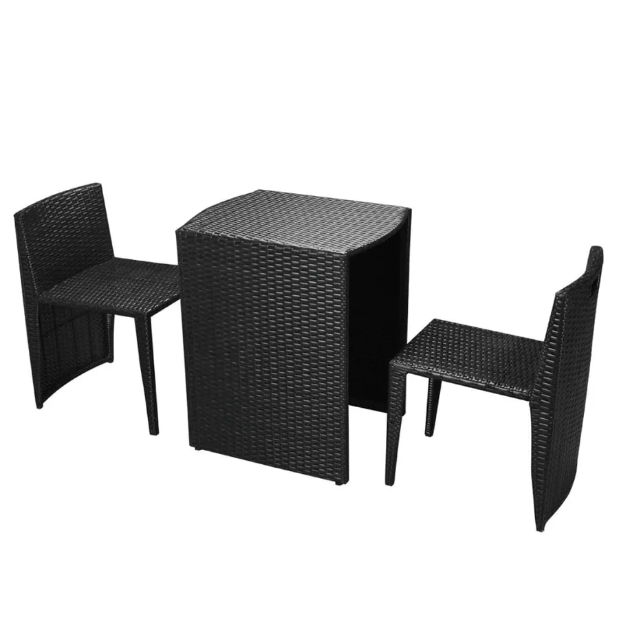Ensemble de bistro 3 pcs avec coussins résine tressée noir - 3