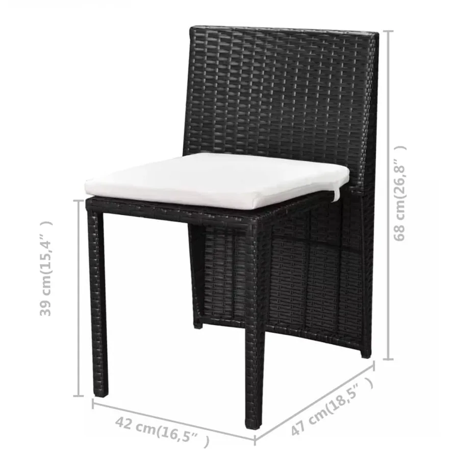 Ensemble de bistro 3 pcs avec coussins résine tressée noir - 8