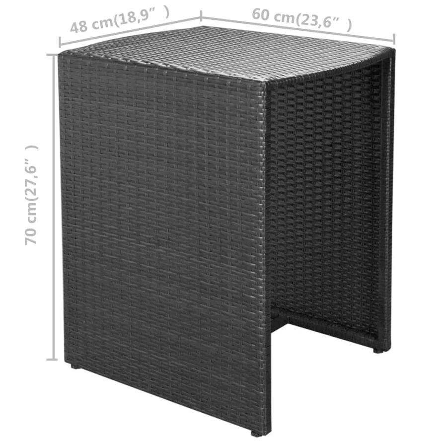 Ensemble de bistro 3 pcs avec coussins résine tressée noir - 9