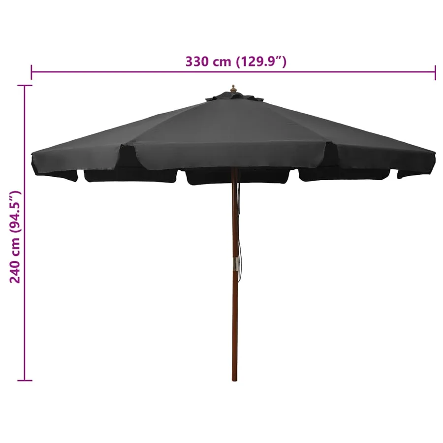 Parasol d'extérieur avec mât en bois 330 cm Anthracite - 5