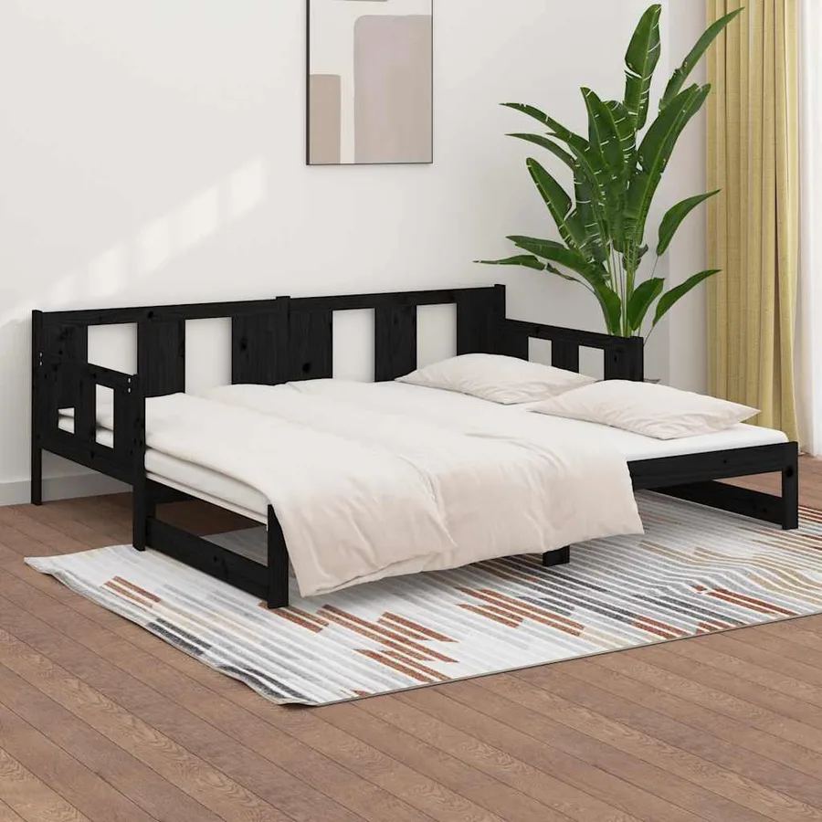Lit coulissant sans matelas noir 2x(80x200)cm - 4