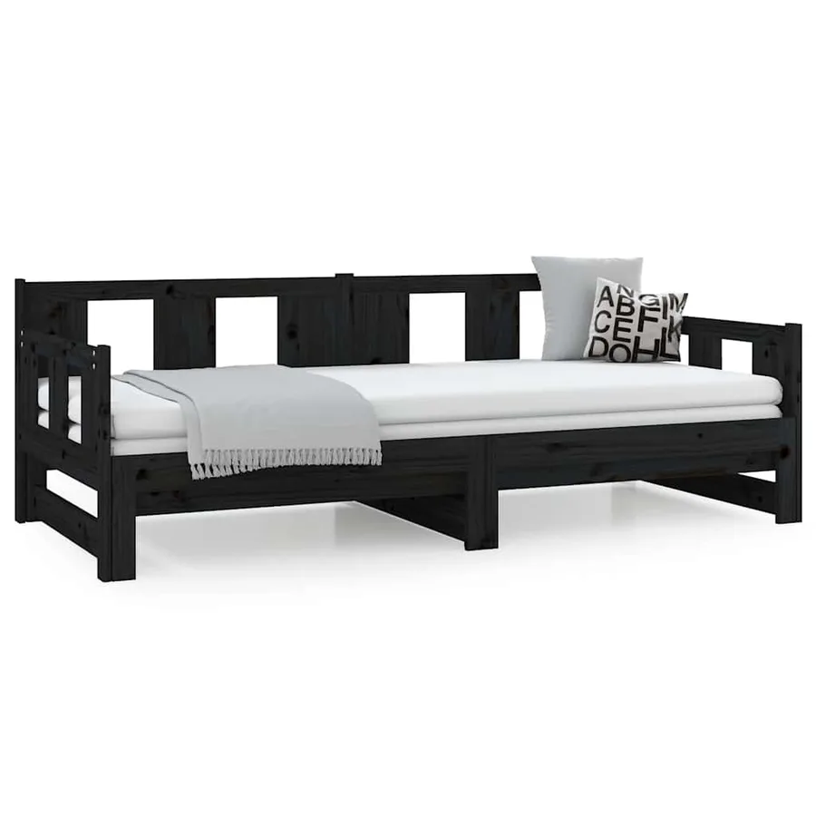 Lit coulissant sans matelas noir 2x(80x200)cm - 5