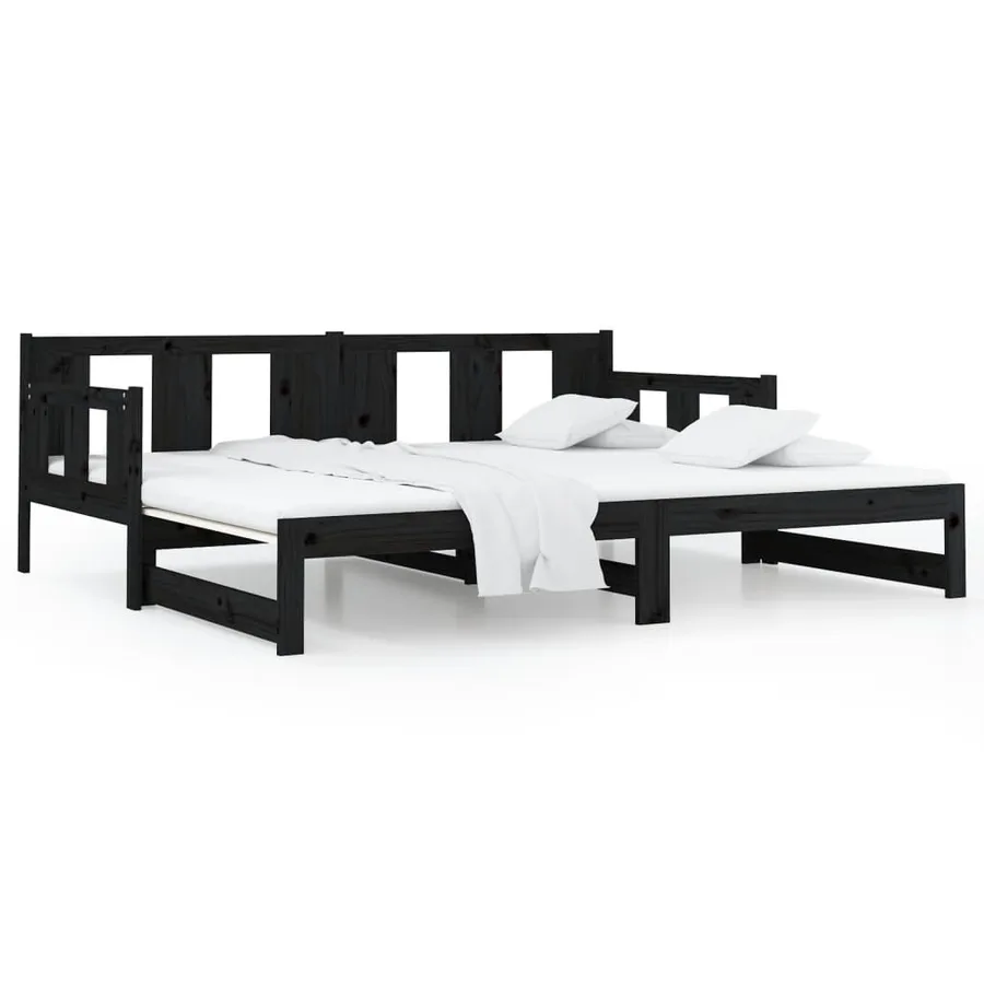 Lit coulissant sans matelas noir 2x(80x200)cm - 6