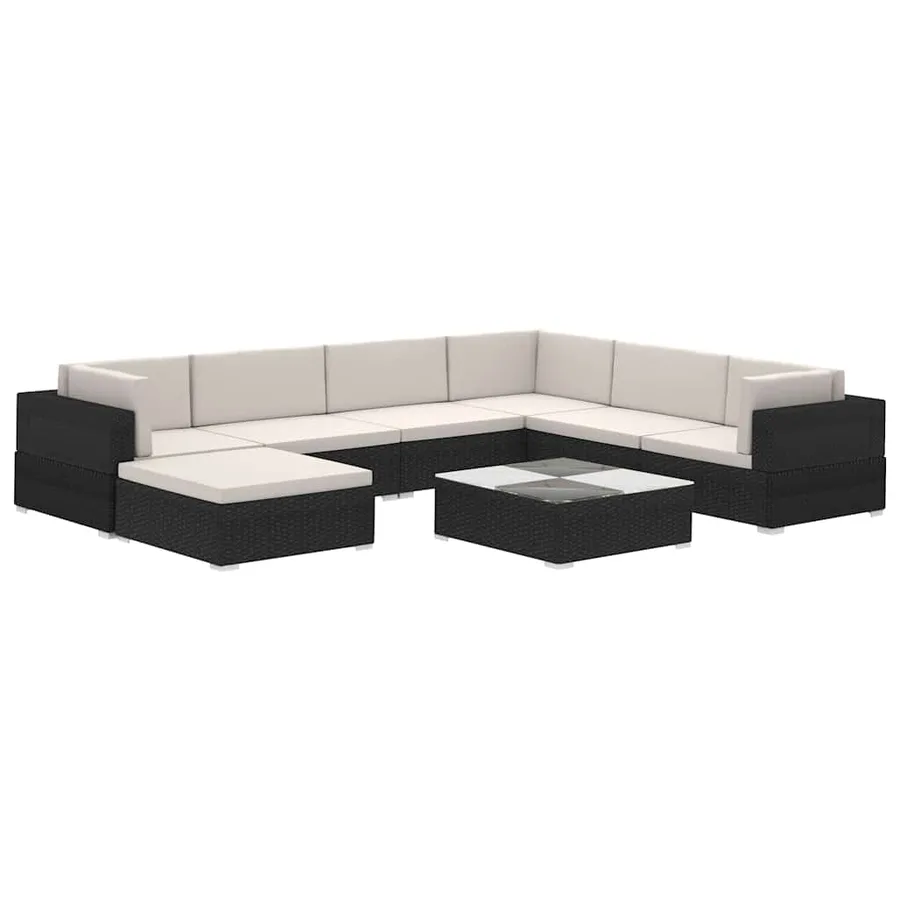 Salon de jardin 8 pcs avec coussins Résine tressée Noir - 2