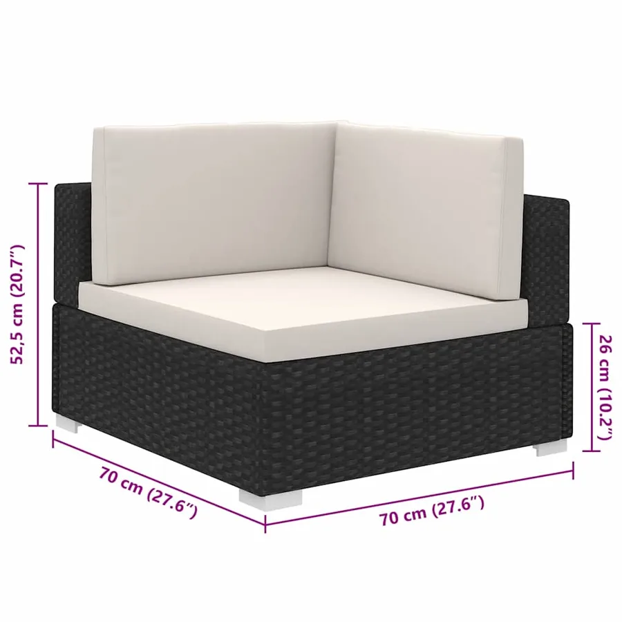 Salon de jardin 8 pcs avec coussins Résine tressée Noir - 9