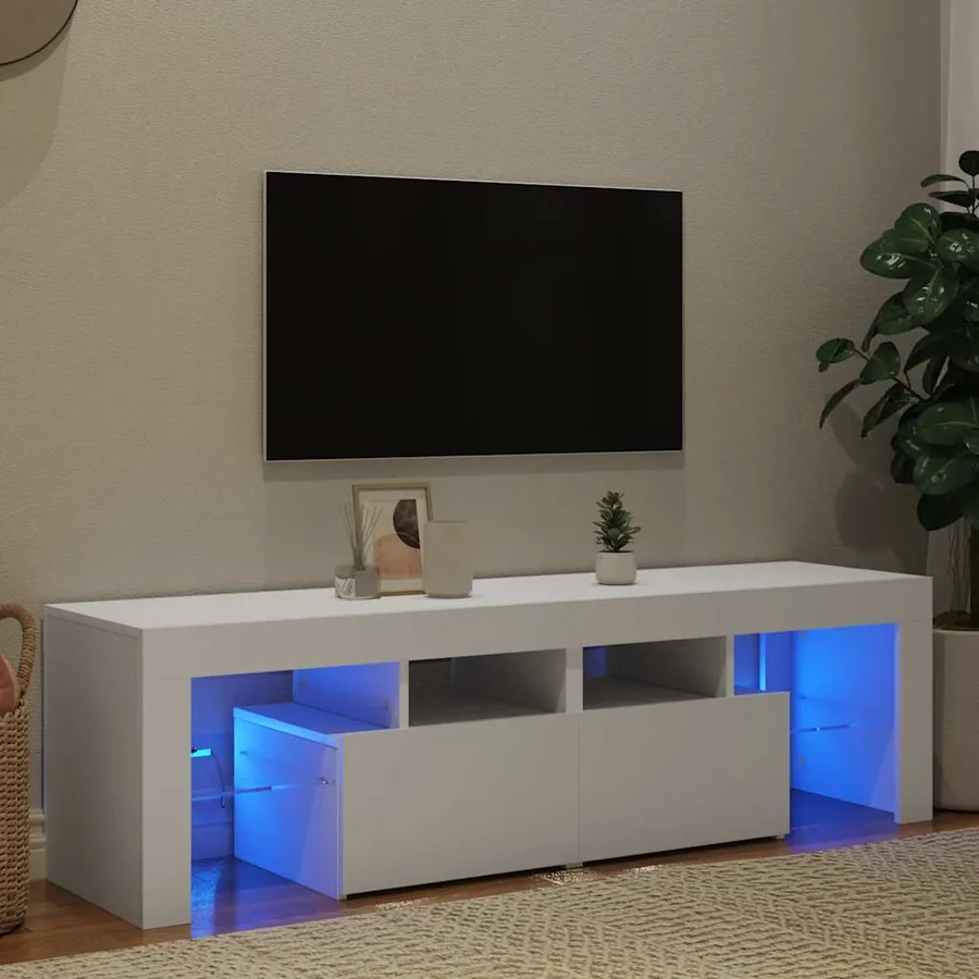 Meuble TV avec lumières LED Blanc 140x36,5x40 cm