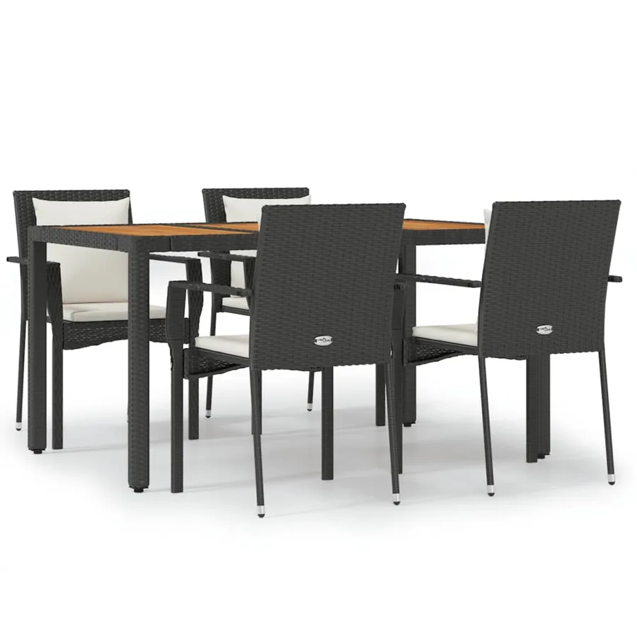 Ensemble à manger de jardin coussins 5pcs Noir Résine tressée - 2