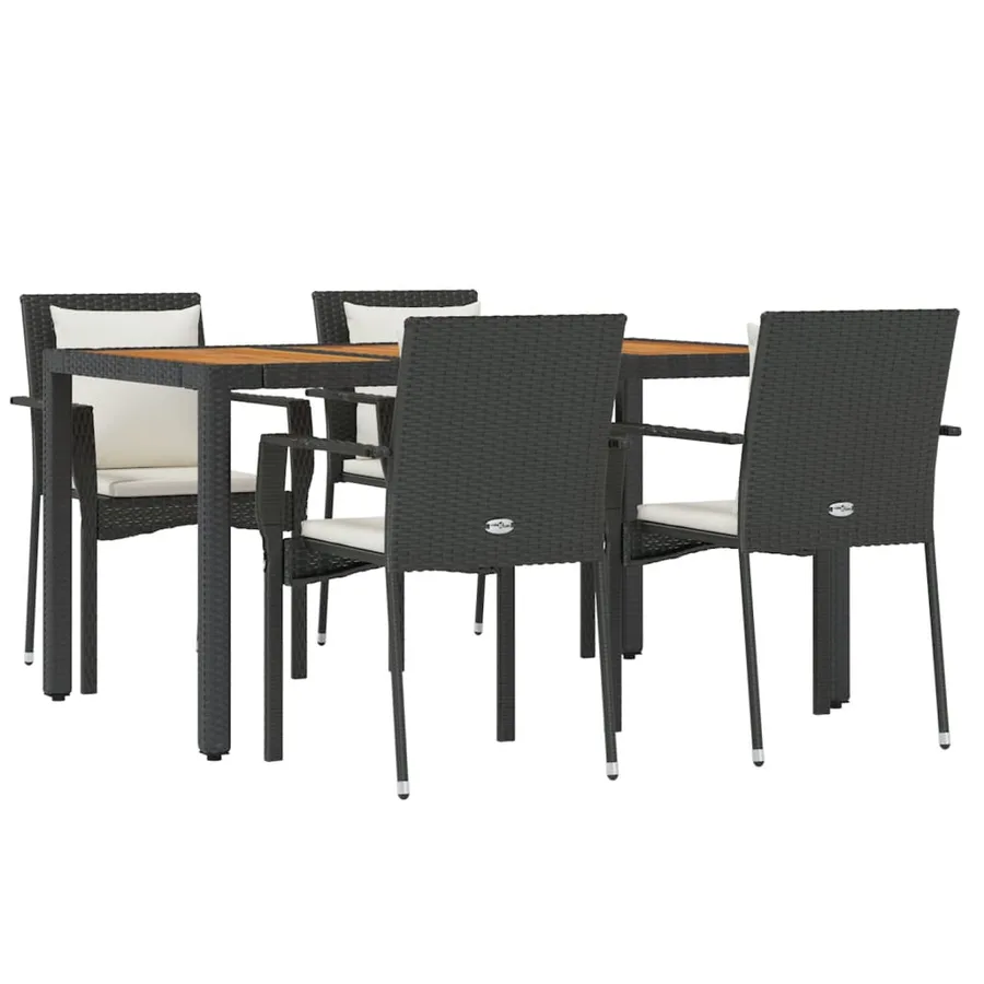 Ensemble à manger de jardin coussins 5pcs Noir Résine tressée - 3