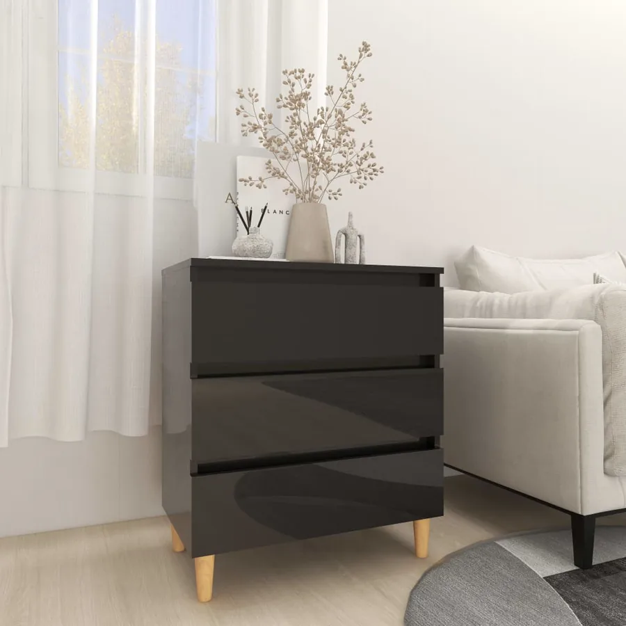 Buffet Noir brillant 60x35x69 cm Bois d’ingénierie