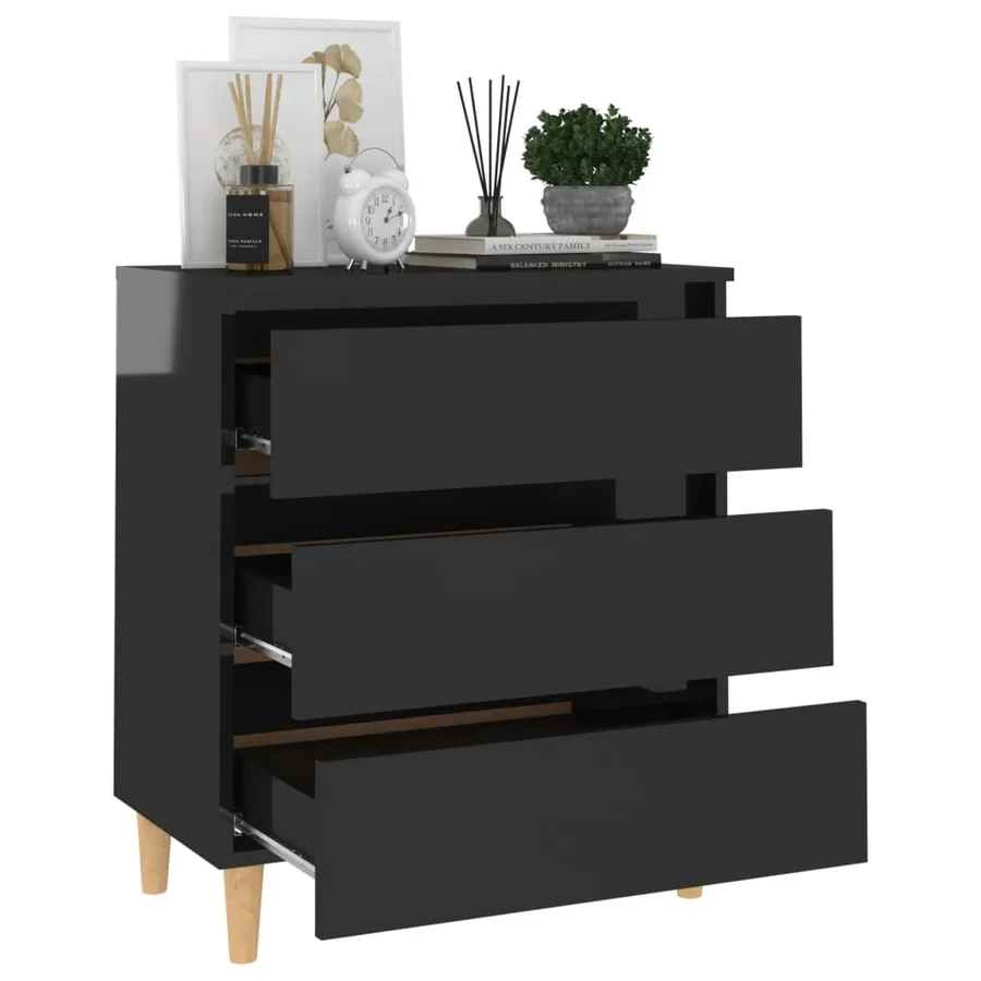 Buffet Noir brillant 60x35x69 cm Bois d’ingénierie - 3