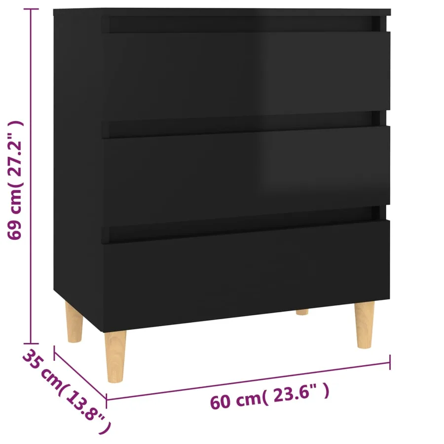 Buffet Noir brillant 60x35x69 cm Bois d’ingénierie - 7