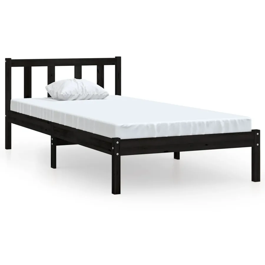 Cadre de lit sans matelas noir bois massif - 2