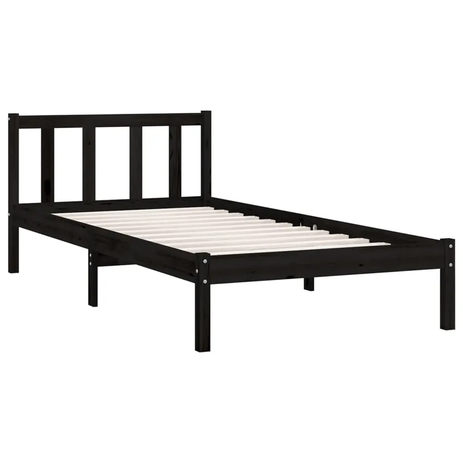 Cadre de lit sans matelas noir bois massif - 3