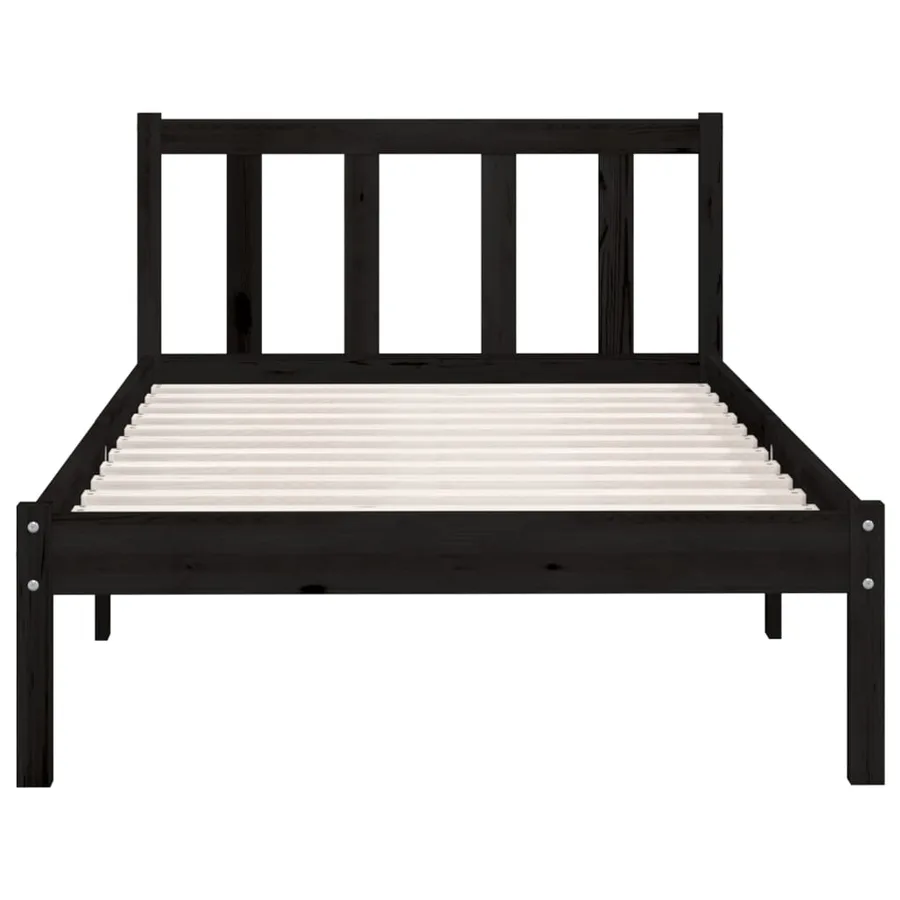 Cadre de lit sans matelas noir bois massif - 4