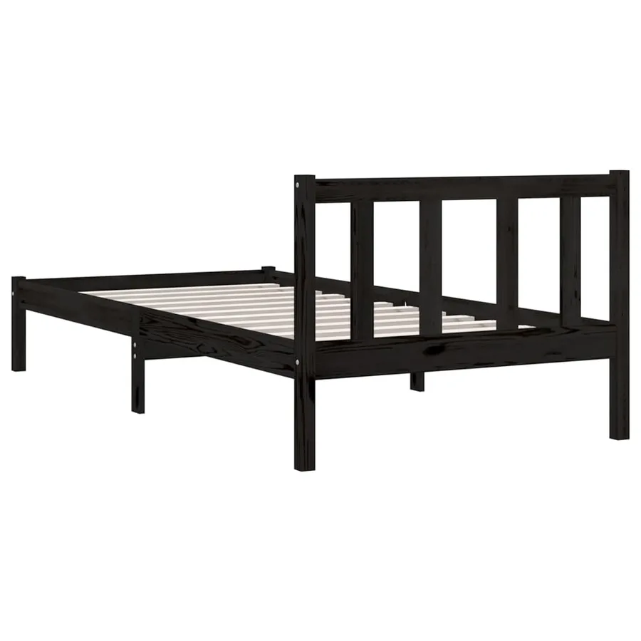 Cadre de lit sans matelas noir bois massif - 5