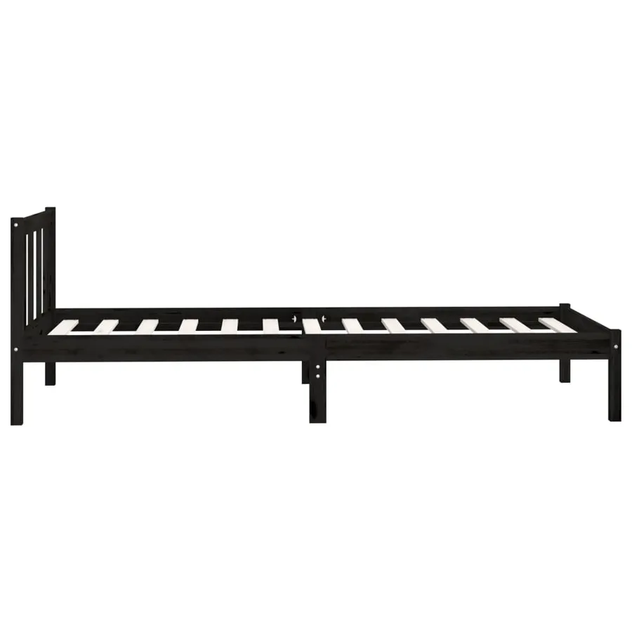 Cadre de lit sans matelas noir bois massif - 6