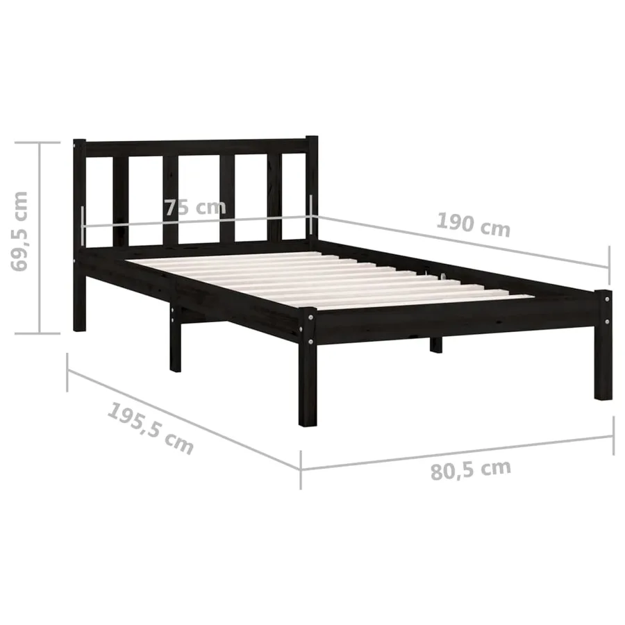 Cadre de lit sans matelas noir bois massif - 9