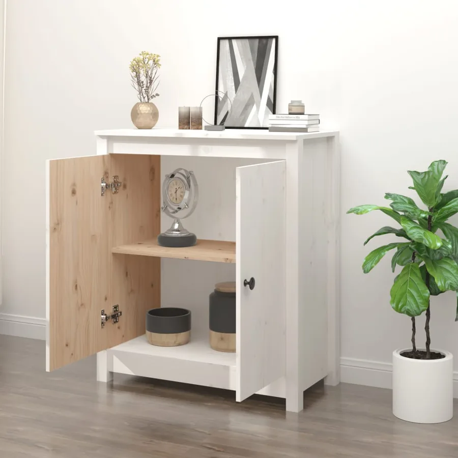 Buffet blanc 70x35x80 cm bois massif de pin - 3