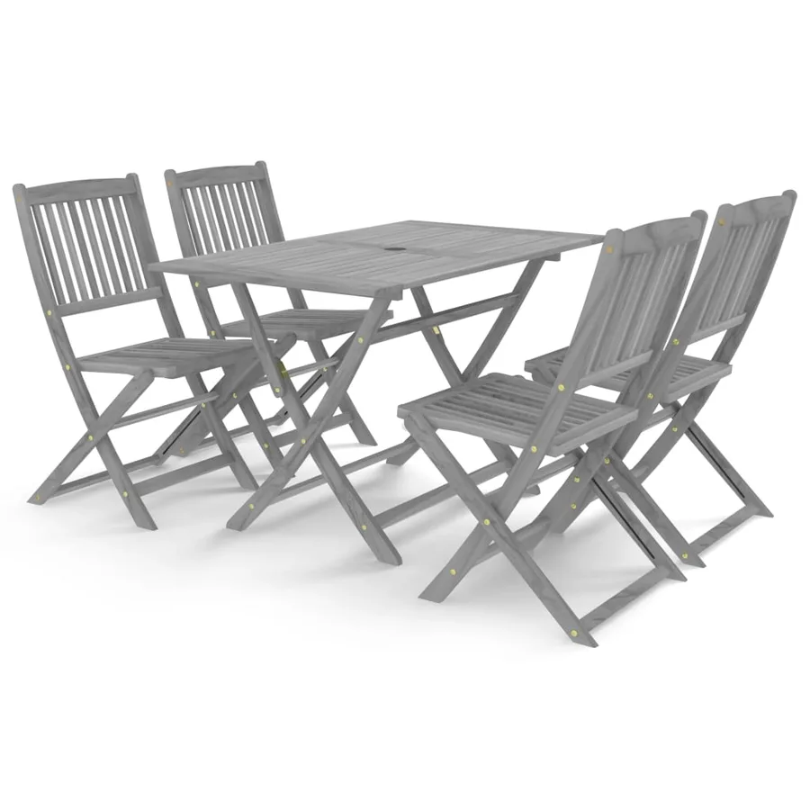 Ensemble à manger de jardin 5 pcs Bois d'acacia massif Gris - 2