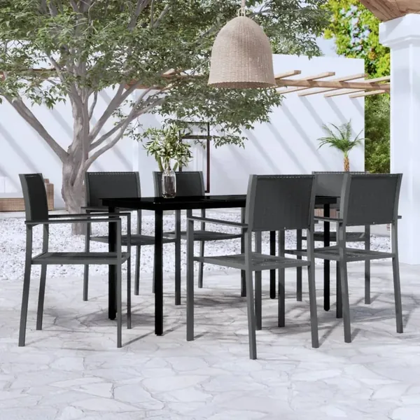 Ensemble à manger de jardin 7 pcs Noir