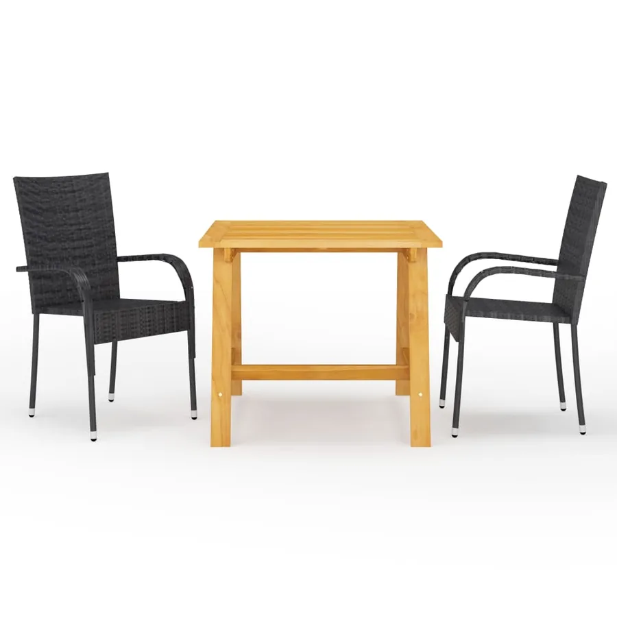 Ensemble à manger de jardin 3 pcs Noir